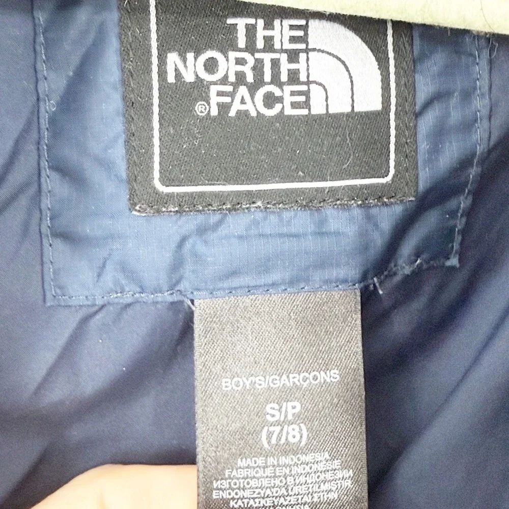 The North Face Boys Navy Blue Puffer Jacket Orange Zip Insulated Coat Size S 7/8